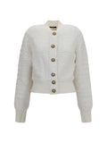 Balmain Tweed Bomber with Lion-Head Buttons Jacket — Beige