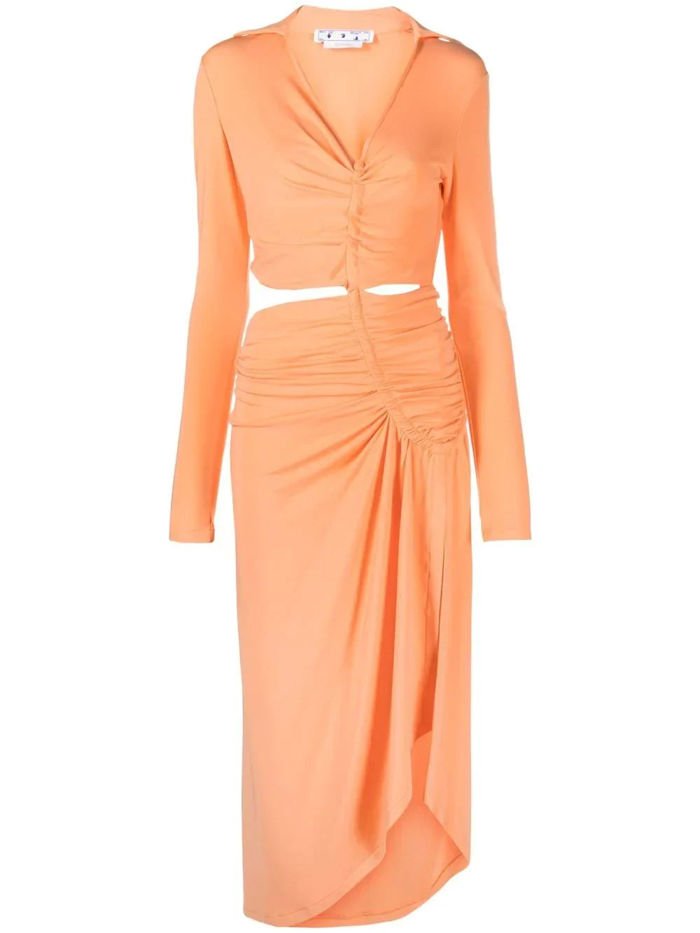 Off-White Cut-Out Draped Dress — Orange