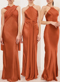 Sheath/Column Halter Floor-Length Stretch Satin Bridesmaid Dresses