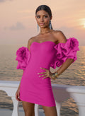 Sheath/Column Strapless Detachable Short/Mini Crepe Satin Homecoming Dresses With Flower(s)