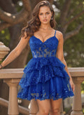 Illusion Corset A-Line Sweetheart Sleeveless Short/Mini Satin/Lace Homecoming Dresses With Tiered