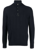 Brioni Cashmere Roll Neck Button-Front Sweater — Navy
