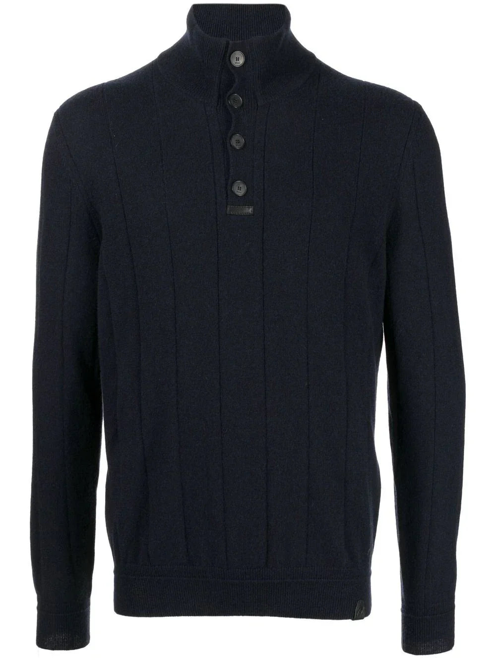 Brioni Cashmere Roll Neck Button-Front Sweater — Navy