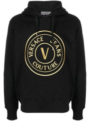 Men's Black Cotton Logo Details Hooded Sweatshirt Clothing