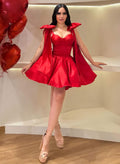 Sweetheart Bow(s) Regular Straps A-Line Short/Mini Satin Cocktail Dresses