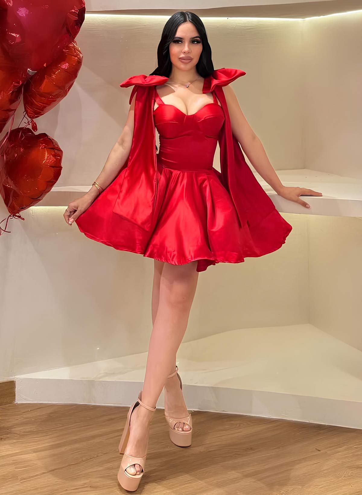 Sweetheart Bow(s) Regular Straps A-Line Short/Mini Satin Cocktail Dresses