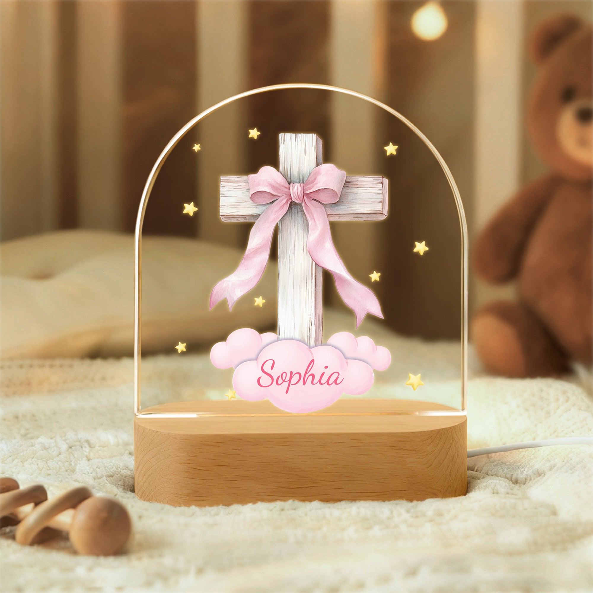Luz nocturna acrílica personalizada con nombre Decoración de habitación infantil Cumpleaños Bautizo Regalo para niños