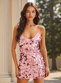 Sparkle & Shine Cowl Neck Sleeveless Spaghetti Straps Short/Mini Sequined Homecoming Dresses