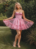 Boho A-Line Strapless Short/Mini Satin Homecoming Dresses With Floral-Print
