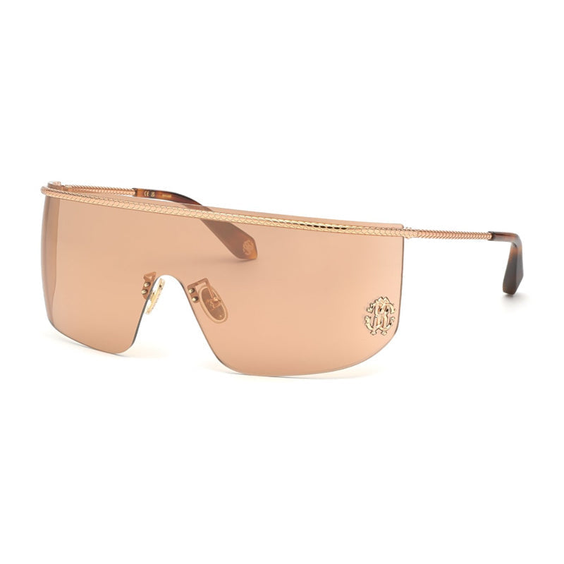 Roberto Cavalli SRC012M8FCX Gold Shield-Style Sunglasses — Gold