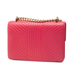 Soft Calf Chevron Impunture Turn Lock Chain Crossbody