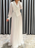 A-Line V-Neck Long Sleeves Sweep Train Chiffon Evening Dresses
