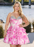 A-Line Sweetheart Short/Mini Chiffon Homecoming Dresses With Sequins/Tiered/Floral-Print