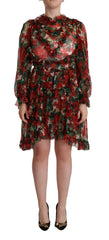 Women's Multicolor Red Floral Silk Long Maxi Dress