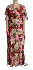 Women's Pink Floral Silk Stretch Gown Maxi Dress