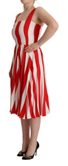 Women's Striped Viscose Shift Dress Red Elastane