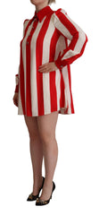 Women's Striped Viscose Shirt Dress Red Acetate Elastane