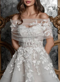 Elegant Sleeveless Detachable Neckline A-Line Sweep Train Lace/Tulle Wedding Dresses