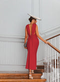 Sheath Column Cowl Neck Sleeveless Ankle-Length Elastic Satin Mother Of The Bride Dresses With Back Hole