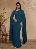 Sheath/Column Asymmetrical Cape Sleeves Floor-Length Chiffon Mother Of The Bride Dresses With Pleated