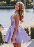 Illusion Corset Sweetheart A-Line Short/Mini Satin Homecoming Dresses With Beading/Sequins