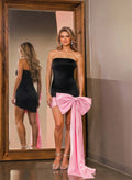 Elegant Liquid Satin Bow(s) Sweeping Side Drape Short/Mini SatinHomecoming Dresses