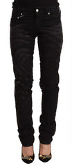 Women's Black Mid Waist Embellished Skinny Jeans Cotton Elastane Clothing