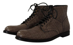 Men's Gray Crocodile Leather Derby Boots