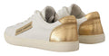 Women's White Gold Leather Low Top Sneakers