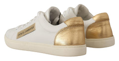 Women's White Gold Leather Low Top Sneakers