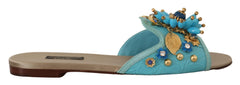 Women's Blue Crystal Exotic Leather Sandals Viscose