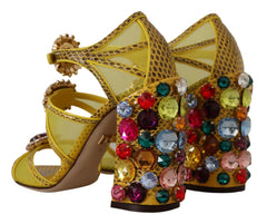 Women's Yellow Leather Crystal Ayers Sandals Shoes