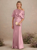 Sheath/Column Asymmetrical Neck Short Sleeves Bridesmaid Dresses