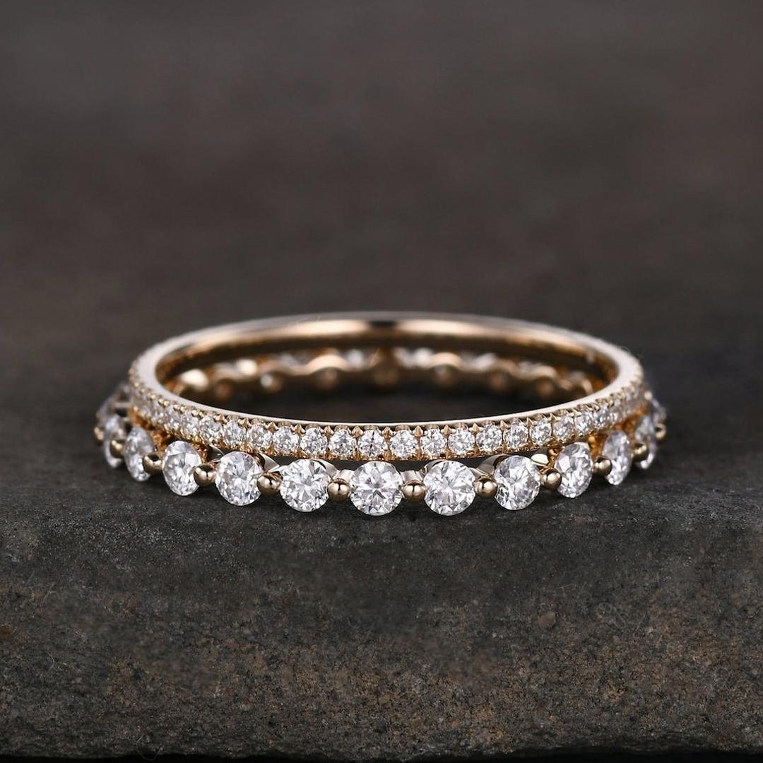 Moissanite Wedding Bands Sets In Sterling Silver
