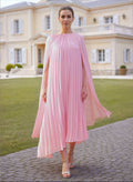 Pleated Scoop Neck Cape Sleeves A-Line Asymmetrical Length Chiffon Mother Of The Bride Dresses