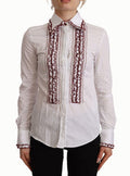 Women's White Cotton Lace Long Sleeves Ruffle Collar Top Shirt Elastane
