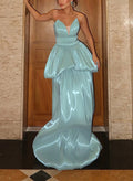 Sparkle & Shine Sweetheart Sweep Train Liquid Satin Evening Dresses