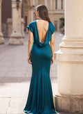 Trumpet/Mermaid Cowl Neck Cape Sleeves Sweep Train Stretch Satin Mother Of The Bride Dresses With Back Hole
