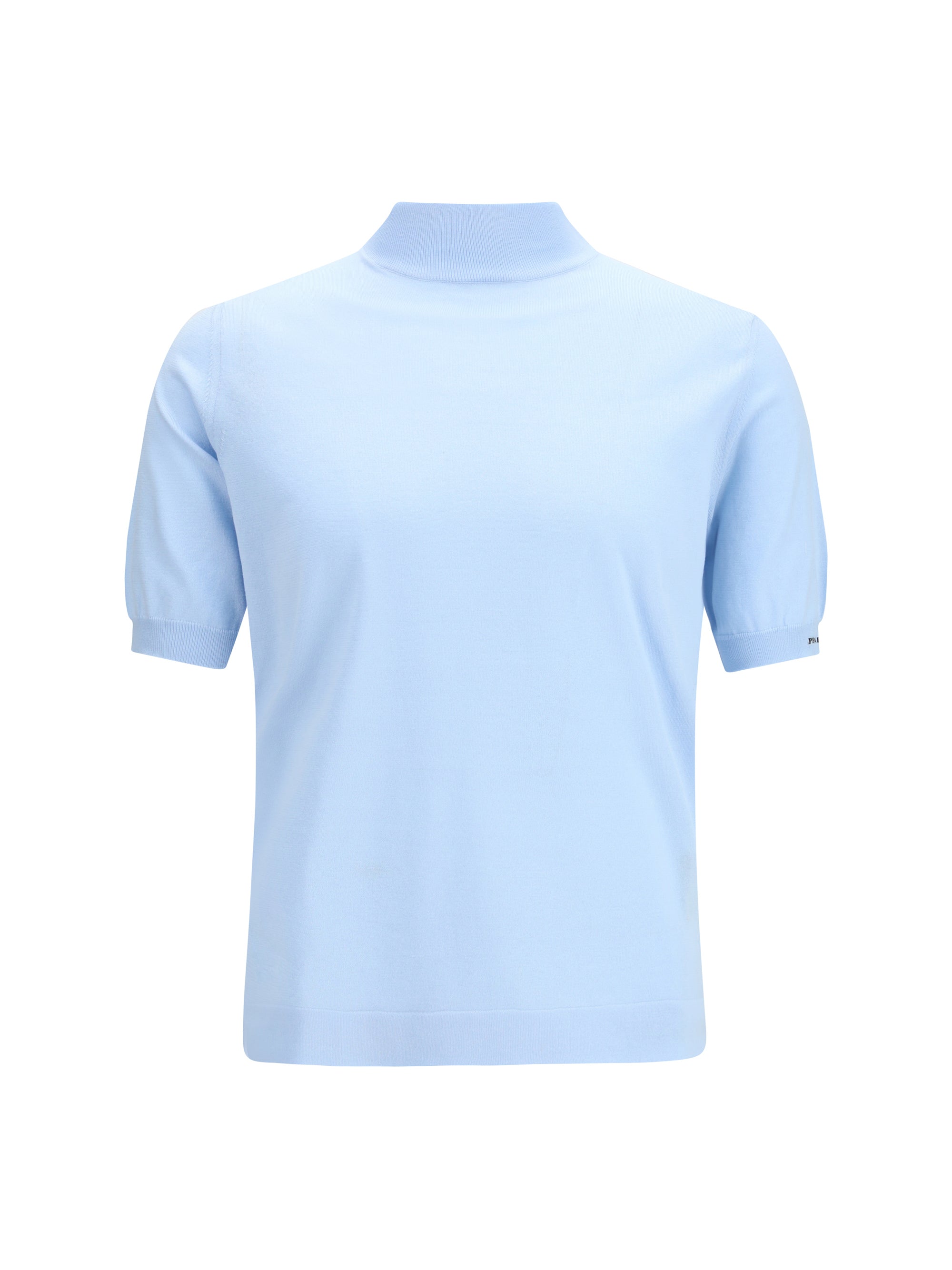 Prada Short-Sleeve Cotton Sweater — Blue