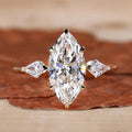 2CT Marquise Moissanite Center Stone Engagement Ring With Kite Cut Diamond Accents In Sterling Silver