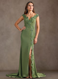 Lace Flower(s) Off-The-Shoulder Mermaid Sweep Train Stretch Chiffon Mother Of The Bride Dresses