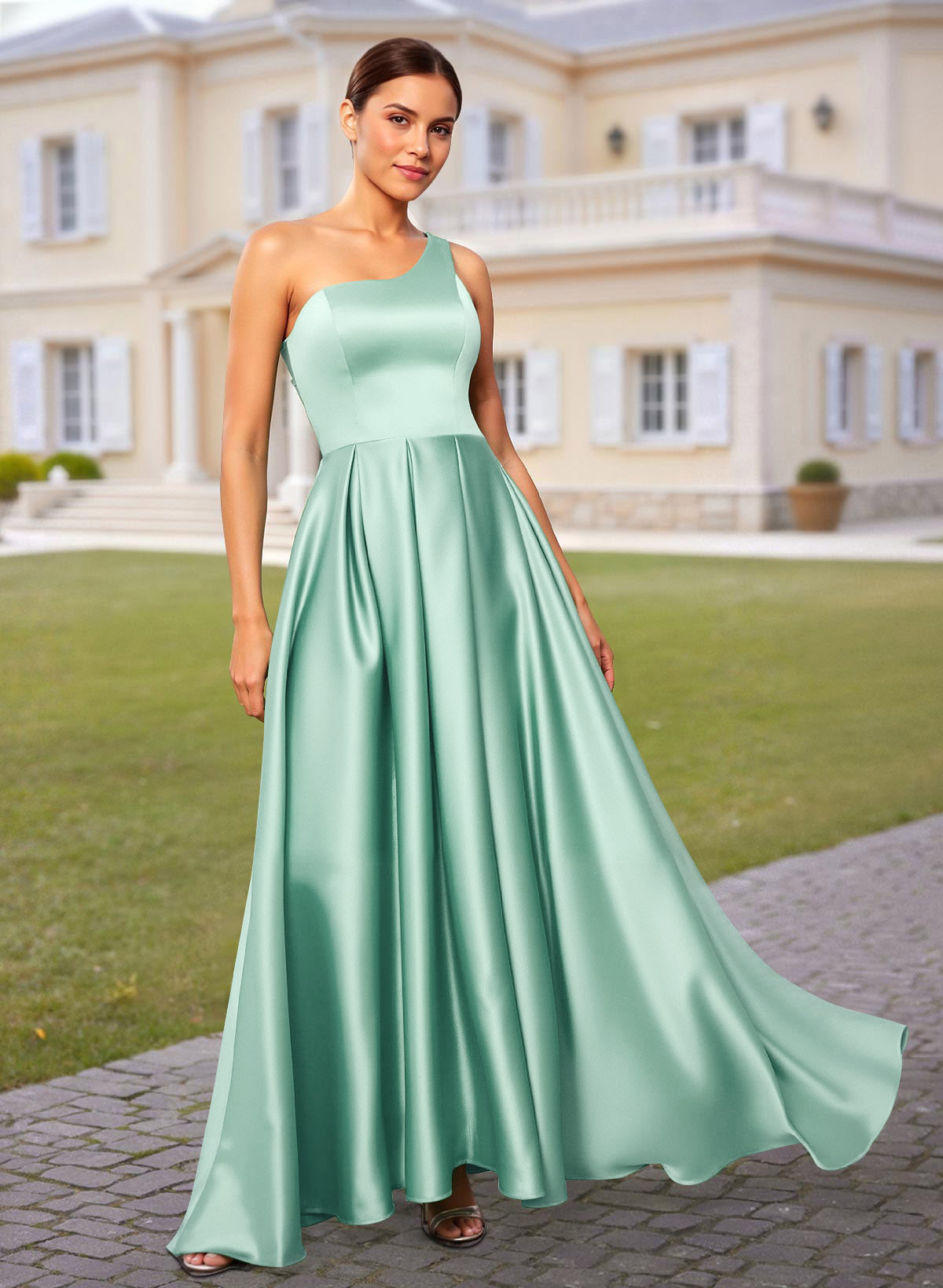 Elegant One-Shoulder A-Line Floor-Length Satin Mother Of The Bride Dresses