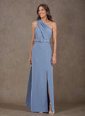 Elegant Pleated One-Shoulder Split Front Floor-Length Elastic Satin Mother Of The Bride Dresses