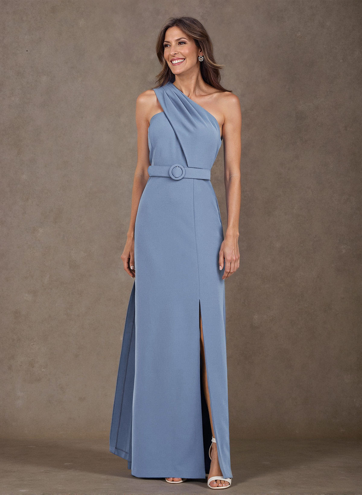 Elegant Pleated One-Shoulder Split Front Floor-Length Elastic Satin Mother Of The Bride Dresses