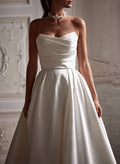 Elegant Off-The-Shoulder Detachable Sleeves A-Line Court Train Matte Satin Wedding Dresses With Beading