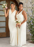 Simple Cowl Neck Regular Straps Sleeveless Floor-Length Elastic Satin Bridesmaid Dresses