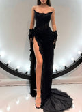Cowl Neck Sleeveless High Split Sweep Train Lace/Stretch Satin Prom Dresses