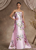 Sheath/Column Strapless Floor-Length Satin Mother Of The Bride Dresses With Bow(s)/Floral-Print
