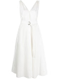 Brunello Cucinelli Belted V-Neck Dress — White