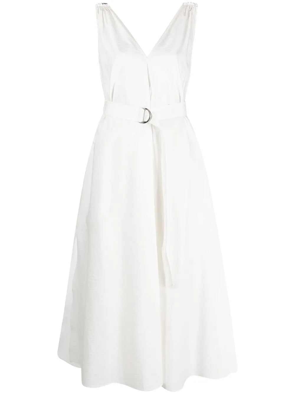 Brunello Cucinelli Belted V-Neck Dress — White